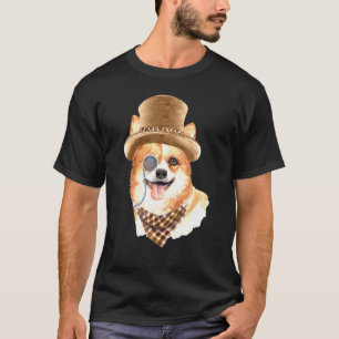 Dandy Corgi mit Hut Scarf und Monocle T-Shirt