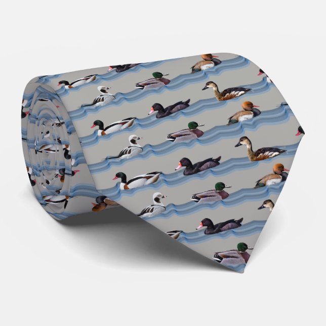 Dandy Ducks Krawatte doppelseitiger Druck (Grau) (Gerollt)