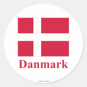 Dänemark-Flagge mit Namen auf Dänische Runder Aufkleber