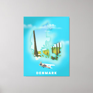 Dänemark-Karte illustriertes Reiseplakat. Leinwanddruck