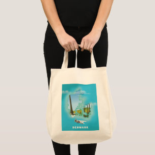 Dänemark-Karte illustriertes Reiseplakat. Tragetasche
