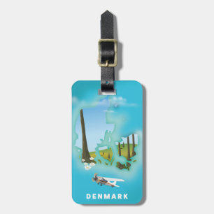 Dänemark kartografiert illustriertes Reiseplakat. Gepäckanhänger