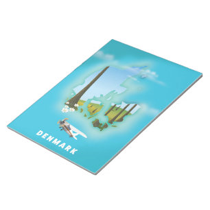 Dänemark kartografiert illustriertes Reiseplakat. Notizblock