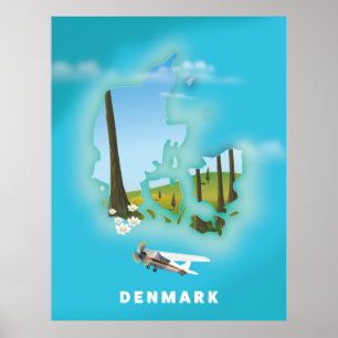 Dänemark kartografiert illustriertes Reiseplakat. Poster