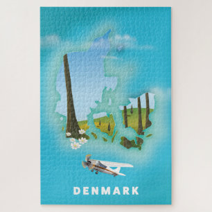 Dänemark kartografiert illustriertes Reiseplakat. Puzzle
