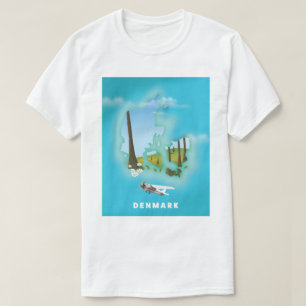 Dänemark kartografiert illustriertes Reiseplakat. T-Shirt