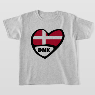 Dänemark Land Code Flag Heart Button Abzeichen, DN T-Shirt