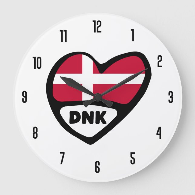 Dänemark Ländercode DNK Flaggenmitte Große Wanduhr (Vorderseite)