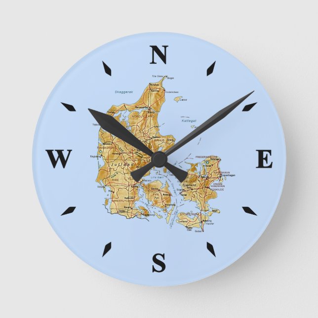 Dänemark Map Clock Runde Wanduhr (Vorderseite)