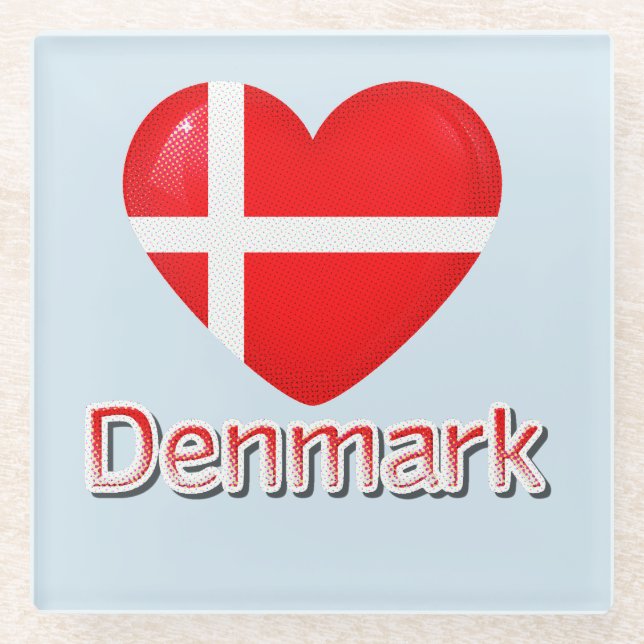 Dänemark Pop Art Heart Flag Glasuntersetzer (Vorderseite)