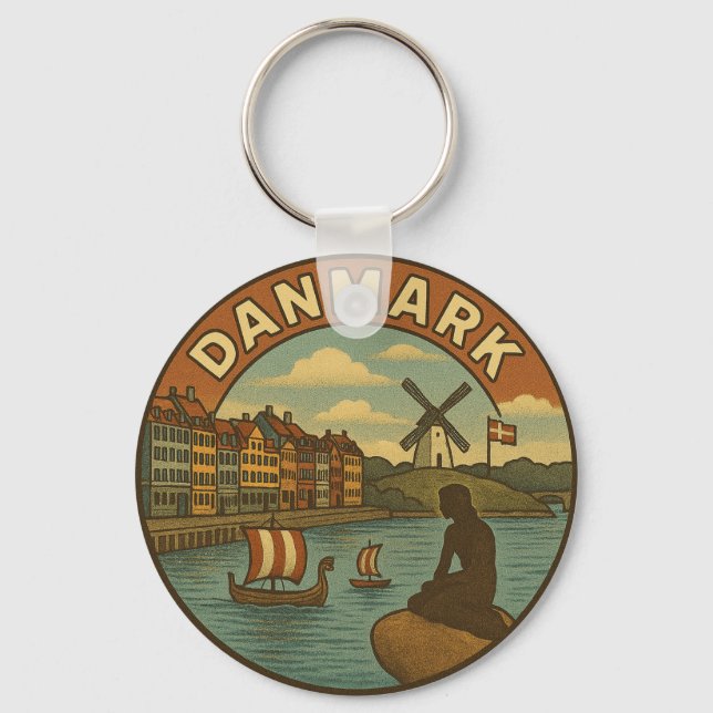 Dänemark Reise Vintage Schlüsselanhänger (Vorderseite)