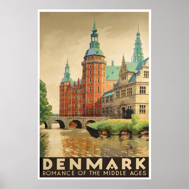 Dänemark Reiseplakat Retro Dänischer Kunstdruck Poster (Vorne)