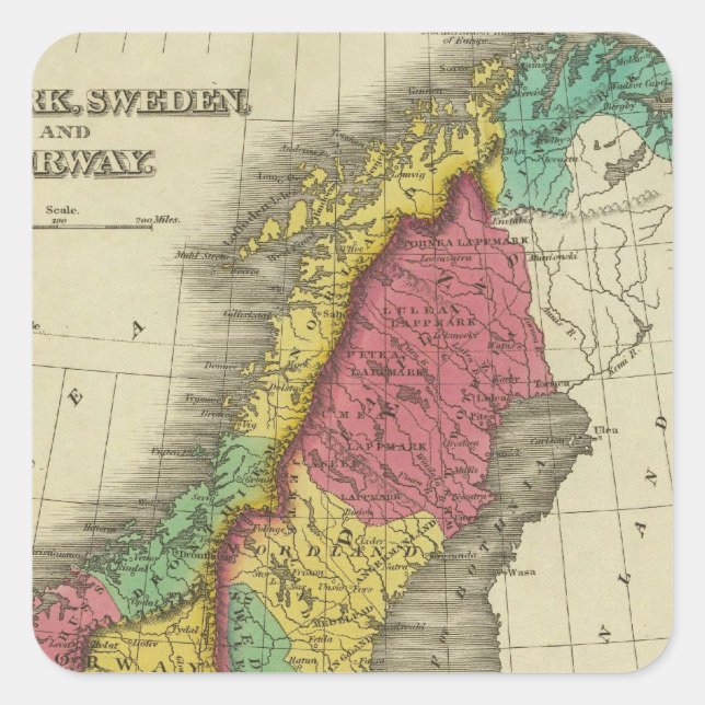 Dänemark, Schweden und Norwegen Quadratischer Aufkleber (Vorderseite)