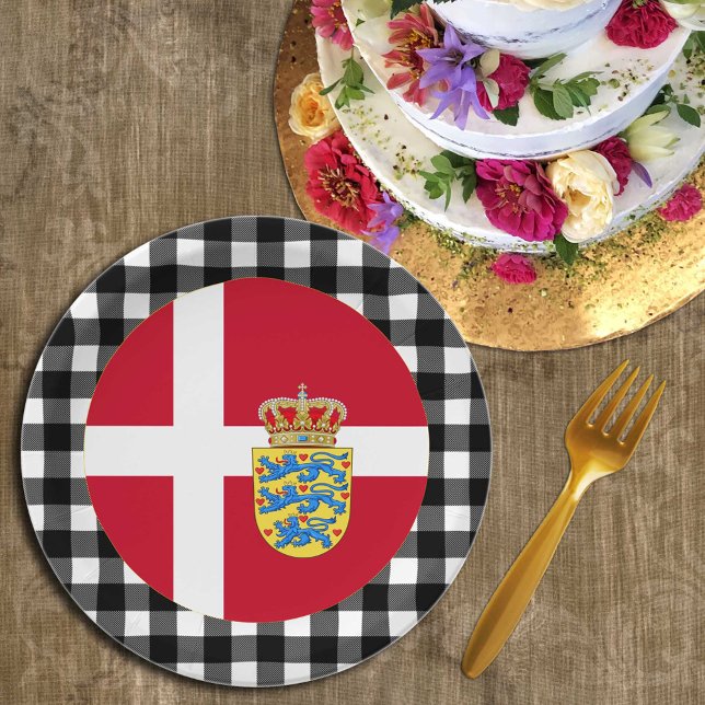 Dänemark - Tafel, Büffel kariert und dänische Flag Pappteller (Von Creator hochgeladen)