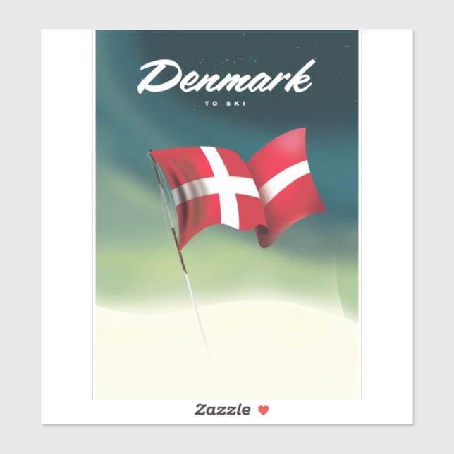 Dänemark "To ski" Reiseplakat Aufkleber (Blatt)