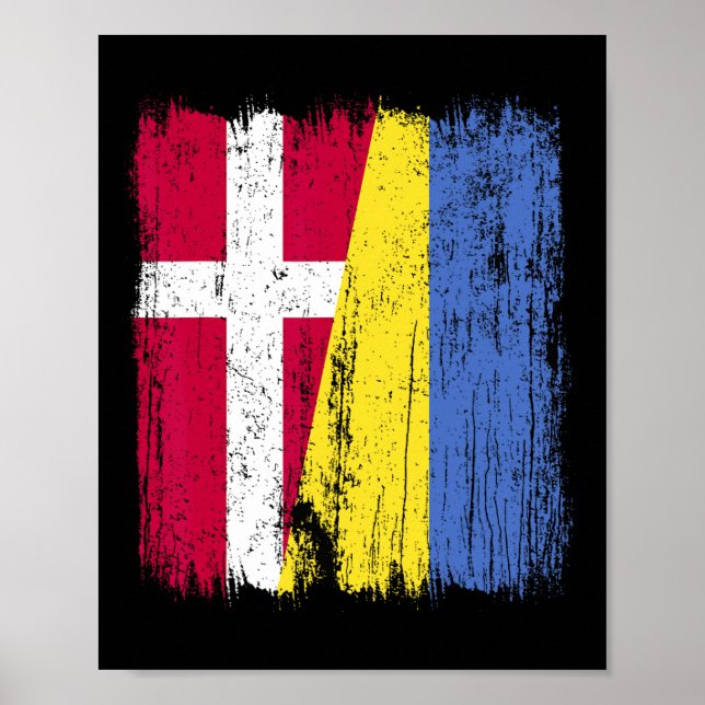 Dänemark Ukraine Halbe Flagge Dänisch Ukrainisches Poster (Vorne)
