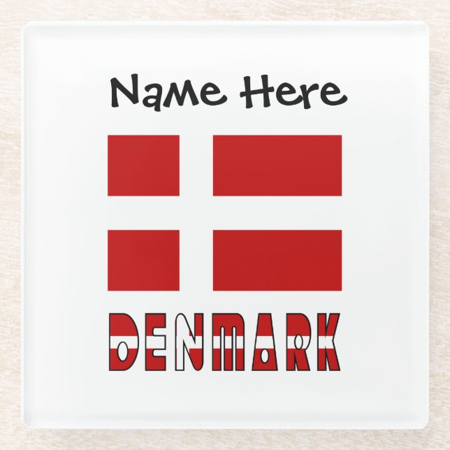 Dänemark und dänische Flagge Personalisiert Glasuntersetzer (Vorderseite)
