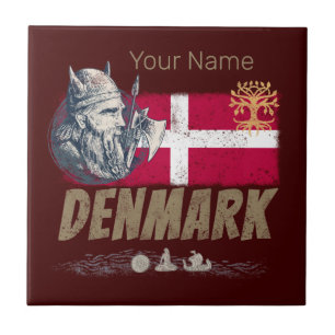 Dänemark Vintage-Flagge Wikinger und Schiff Souven Fliese