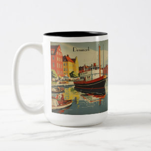 Dänemark Vintage-Reiseposter individuell anpassbar Zweifarbige Tasse