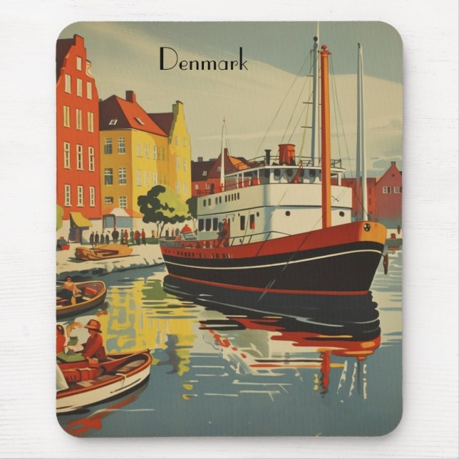 Dänemark Vintage Travel Poster kundenspezifisch Mousepad (Vorne)