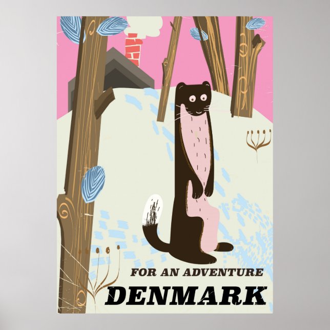 Dänemark Vintager Cartoon Landschaftsplaner Poster (Vorne)
