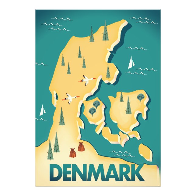 Dänemark Vintager Reiseplan Fotodruck (Vorne)