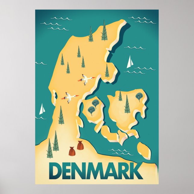 Dänemark Vintager Reiseplan Poster (Vorne)