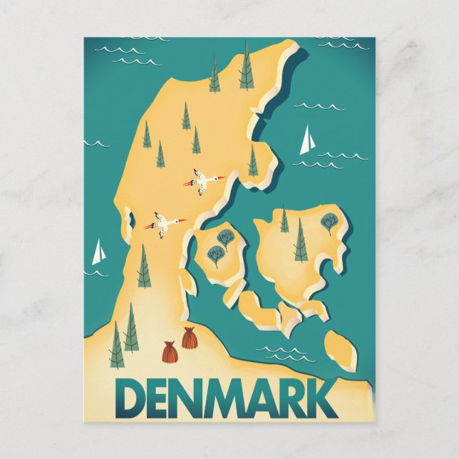 Dänemark Vintager Reiseplan Postkarte (Vorderseite)