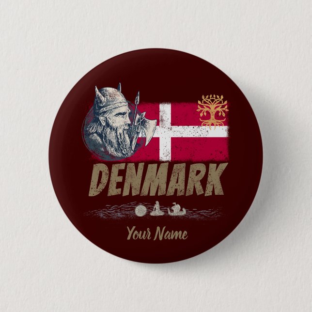 Dänemark - Vintages Flaggenvieren und Souvenir für Button (Vorderseite)
