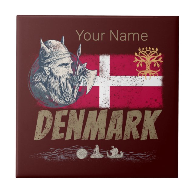 Dänemark - Vintages Flaggenvieren und Souvenir für Fliese (Vorderseite)