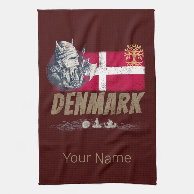 Dänemark - Vintages Flaggenvieren und Souvenir für Geschirrtuch (Vertikal)