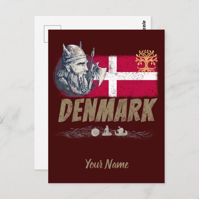 Dänemark - Vintages Flaggenvieren und Souvenir für Postkarte (Vorne/Hinten)