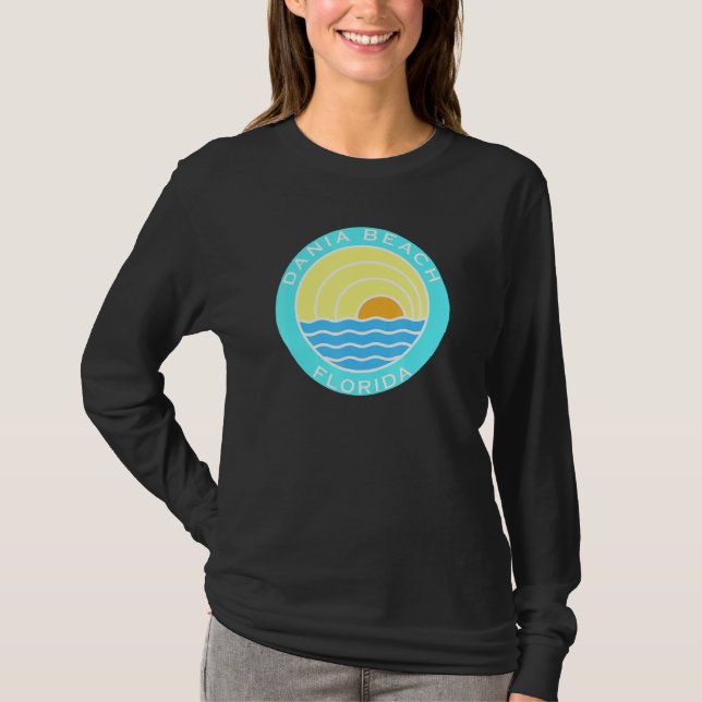 Dania Beach Florida Retro Sunset T-Shirt (Vorderseite)
