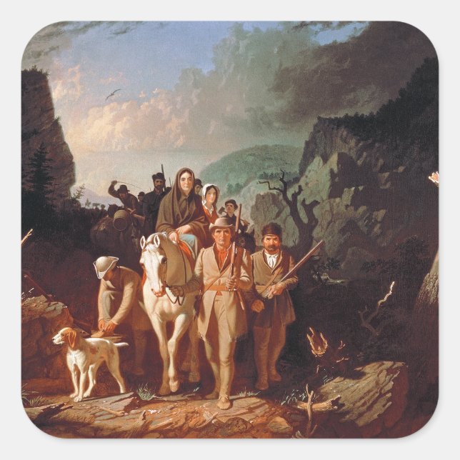 Daniel Boone begleitet Siedler Quadratischer Aufkleber (Vorderseite)