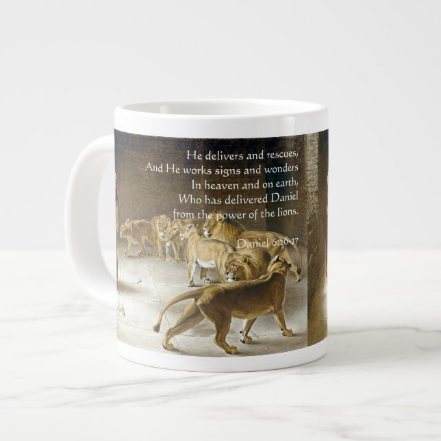 Daniel im Lions Den Bible Art Scripture Jumbo-Tasse (Vorderseite Links)