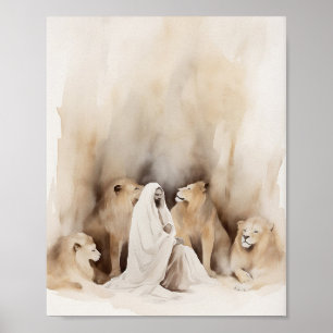 Daniel in der Lions Den Watercolor Art Print Poster
