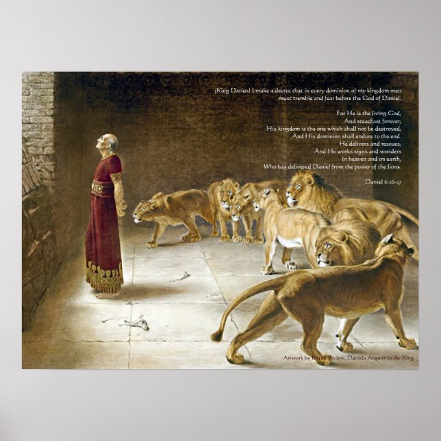 Daniel in the Lion's Den w/Bible Verse Art Print Poster (Vorne)