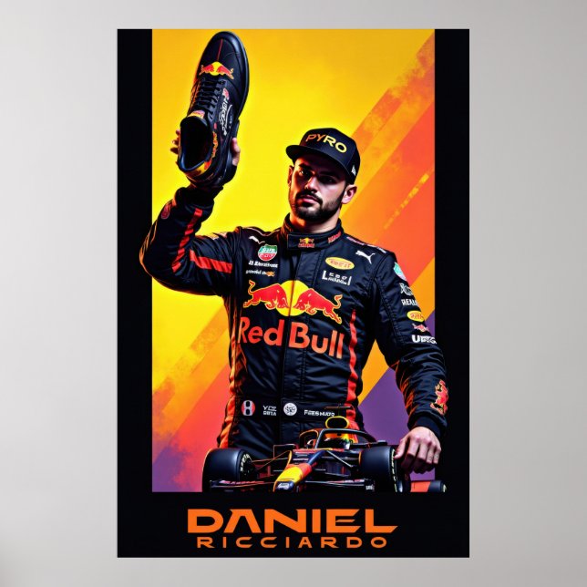 Daniel Ricciardo-Porträt mit Formel-1-Auto  Poster (Vorne)