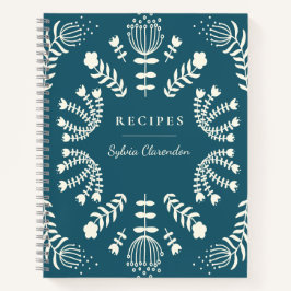 Dänisch Aquamarin Blue Folk Blume Personalisiert R Notizbuch