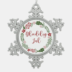 Dänisch Frohe Weihnachtsfeier, Glæ delig jul. Schneeflocken Zinn-Ornament