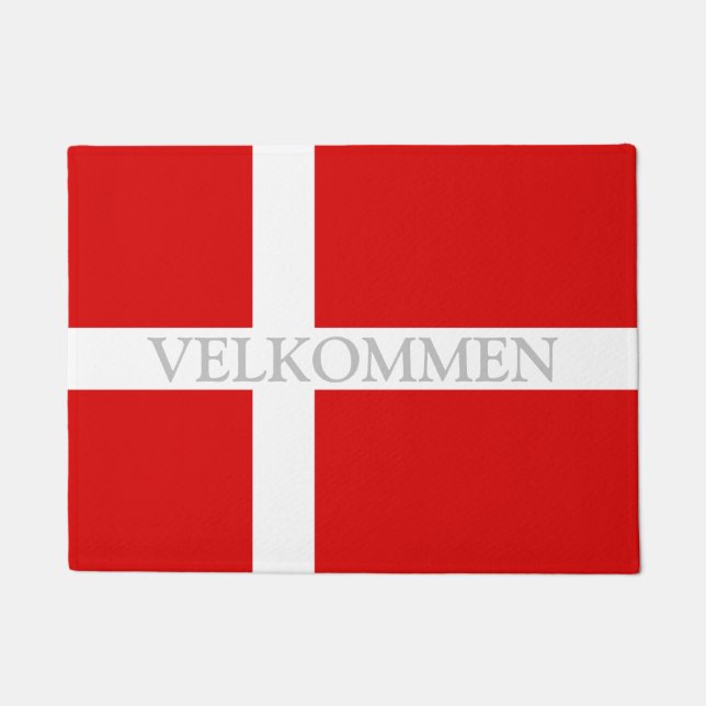 Dänische Flagge Begrüßungstür mat - Velkommen Fußmatte (Vorderseite)