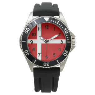 Dänische Flagge Dannebrog Rot Weiß Schwarz Zahlen Armbanduhr