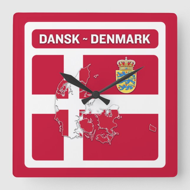 dänische Flagge Quadratische Wanduhr (Vorderseite)