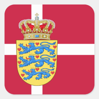 Dänische Flagge und Wappen, Flagge Dänemarks Quadratischer Aufkleber