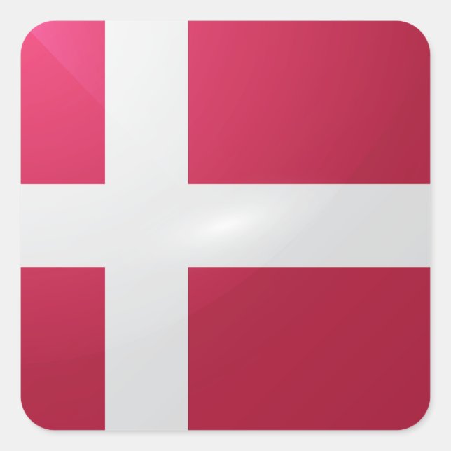 Dänische Hochglanzflagge Quadratischer Aufkleber (Vorderseite)