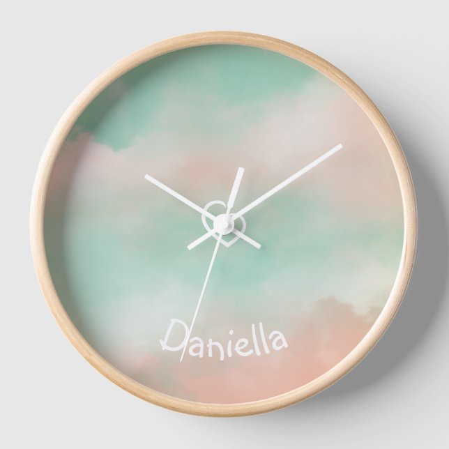 Dänische Pastel Türkis und Blush Pink Uhr (Vorderseite)