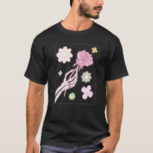 Dänische Pastell-Ästhetik Skelett-Hand rote Rose T-Shirt