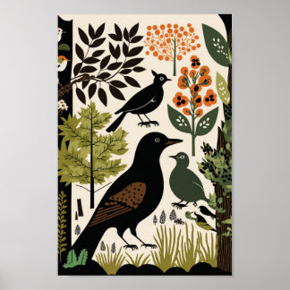 Dänische skandinavische Vogelarten Blume drucken Poster