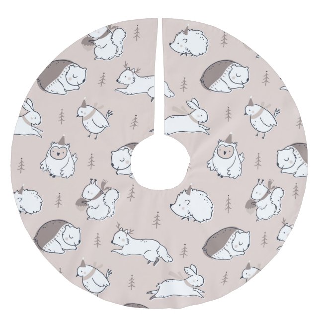 Dänische Waldtiere Weihnachtsbaumzubehör Polyester Weihnachtsbaumdecke (Vorderseite)