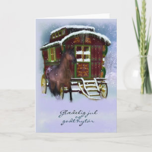 Dänische Weihnachtskarte - Pferd und alter Feiertagskarte
